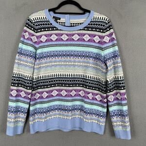 Talbots Sweater Pullover Womens M Multicolor Crew Neck Fair Isle Nylon Wool